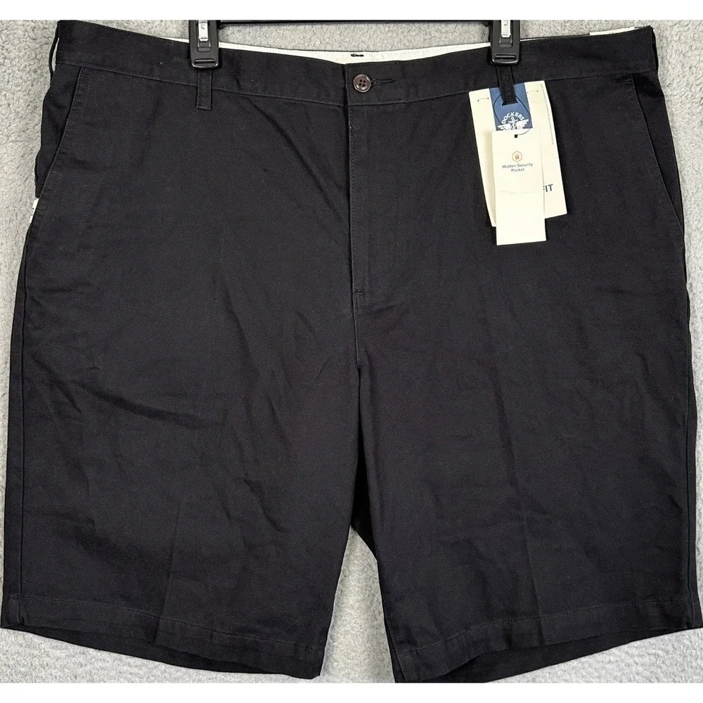 NEW Dockers Shorts Mens 42 Black Khakis Classic Fit Chino Flat Front Casual Logo